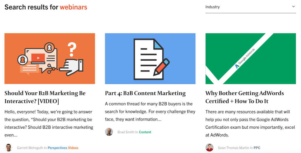 Example of webinar topics to enhance content marketing strategy. 