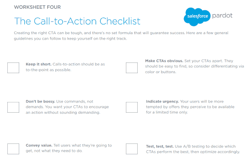 Screenshot of Salesforce CTA checklist to enhance B2B marketing strategies.