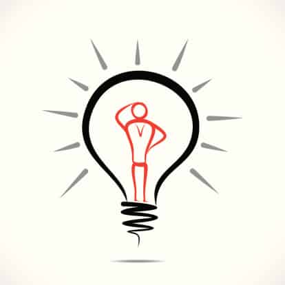 A logo of a man inside of a light bulb.