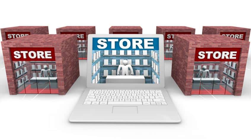 A brick and mortar store versus a online store.