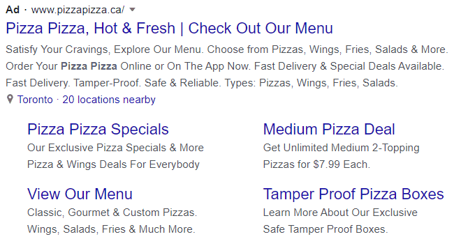 pizza google text ad example