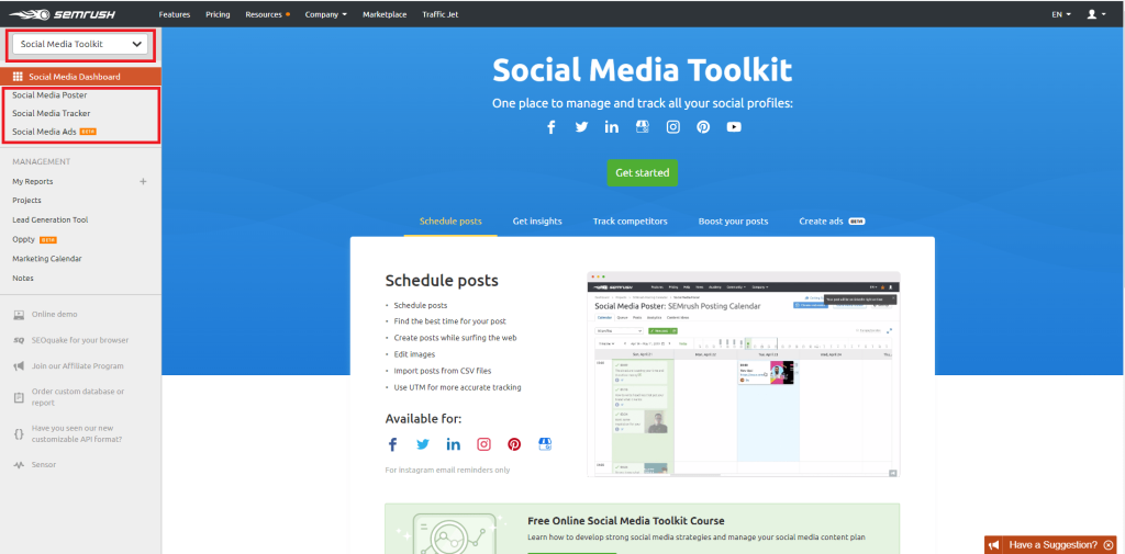 semrush social media toolkit