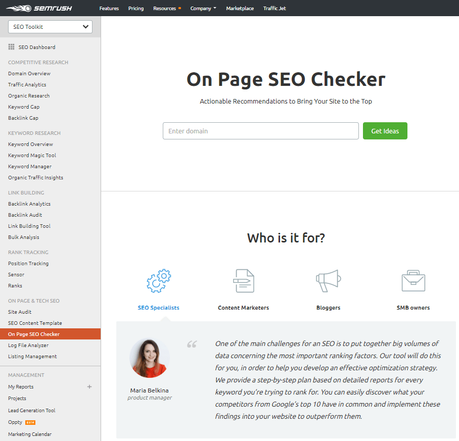 SEMrush On-Page SEO Checker