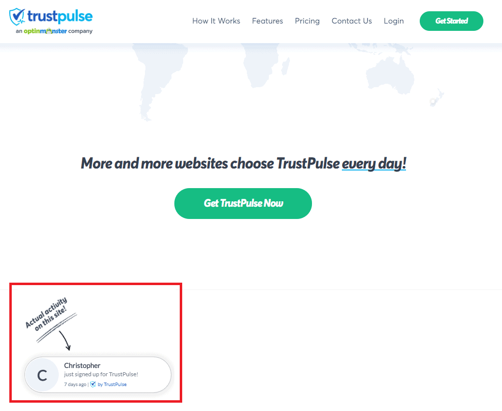 website activity updates on Trustpulse.com