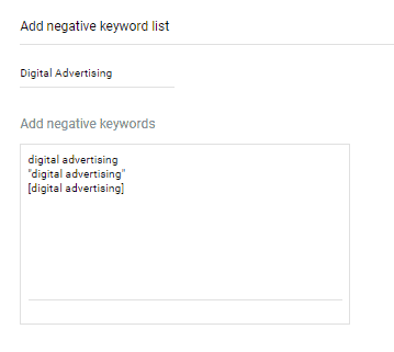 negative keyword list
