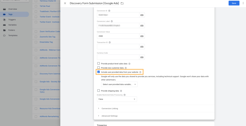 Include user-provided data from your website