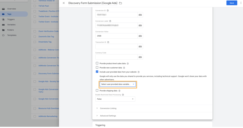 select user provided data variable