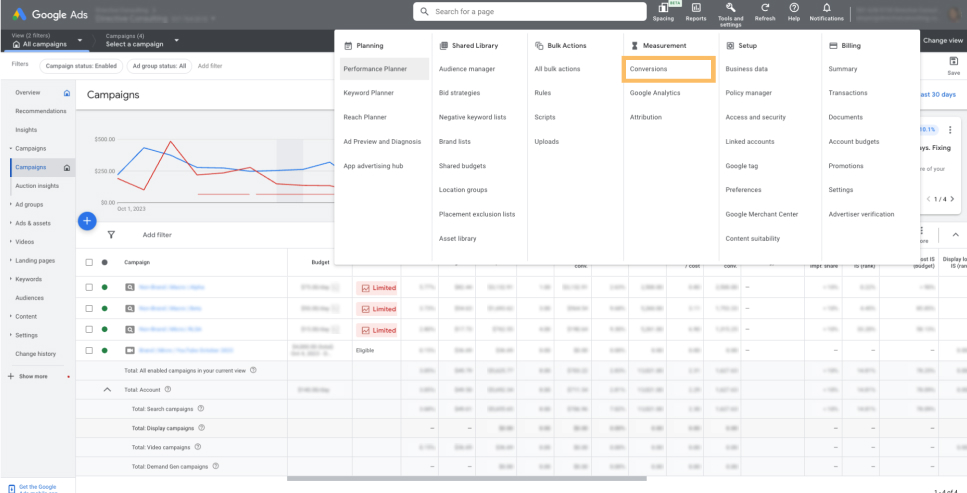 conversion dashboard in google ads