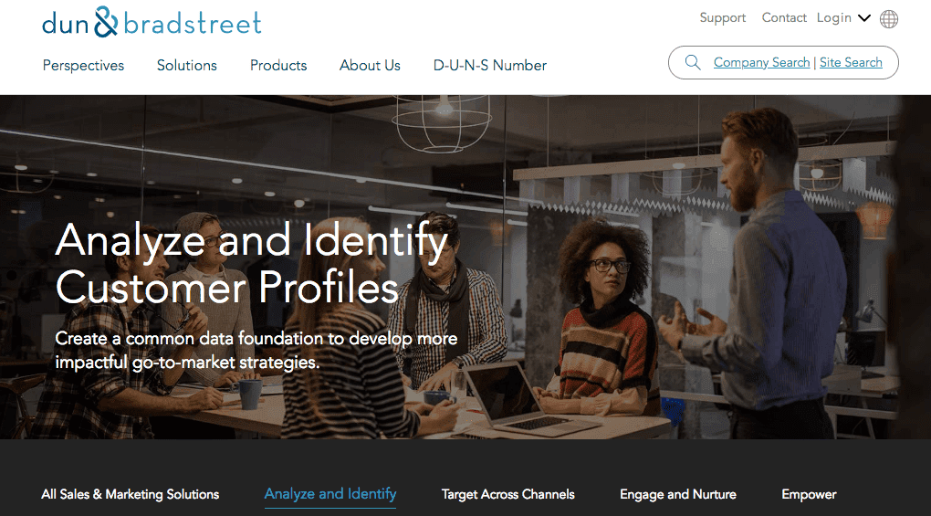 Screenshot of dun & bradstreet external database that can be used to utilize database marketing.