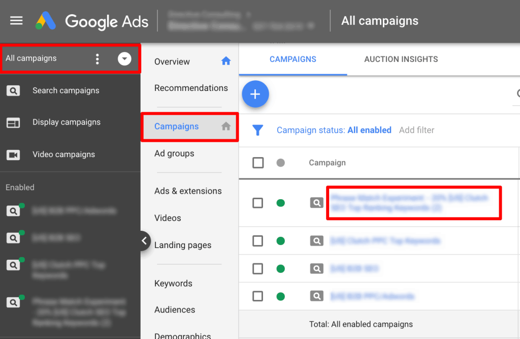Screenshot showing how to set audience in Google Ads. 