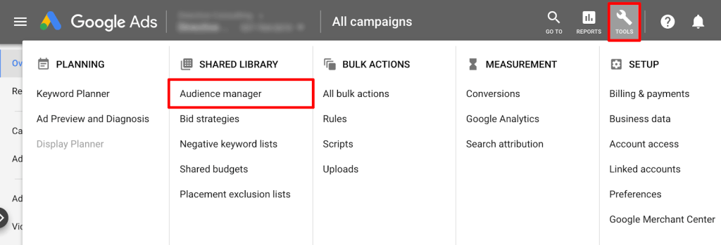Step 1 in setting up Google Ads account.