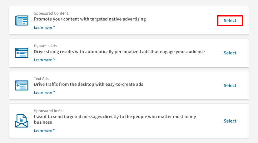 Set up sponsored content in your LinkedIn campaign to increase your database marketing strategy.