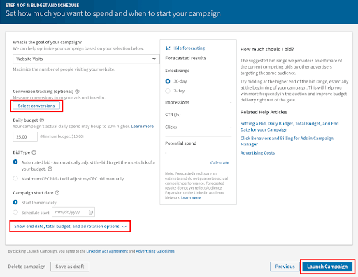 Set up conversion tracking in LinkedIn campaign.