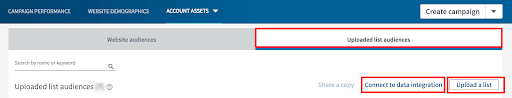 Screenshot showing how to upload a list into LinkedIn Campaign Manager.