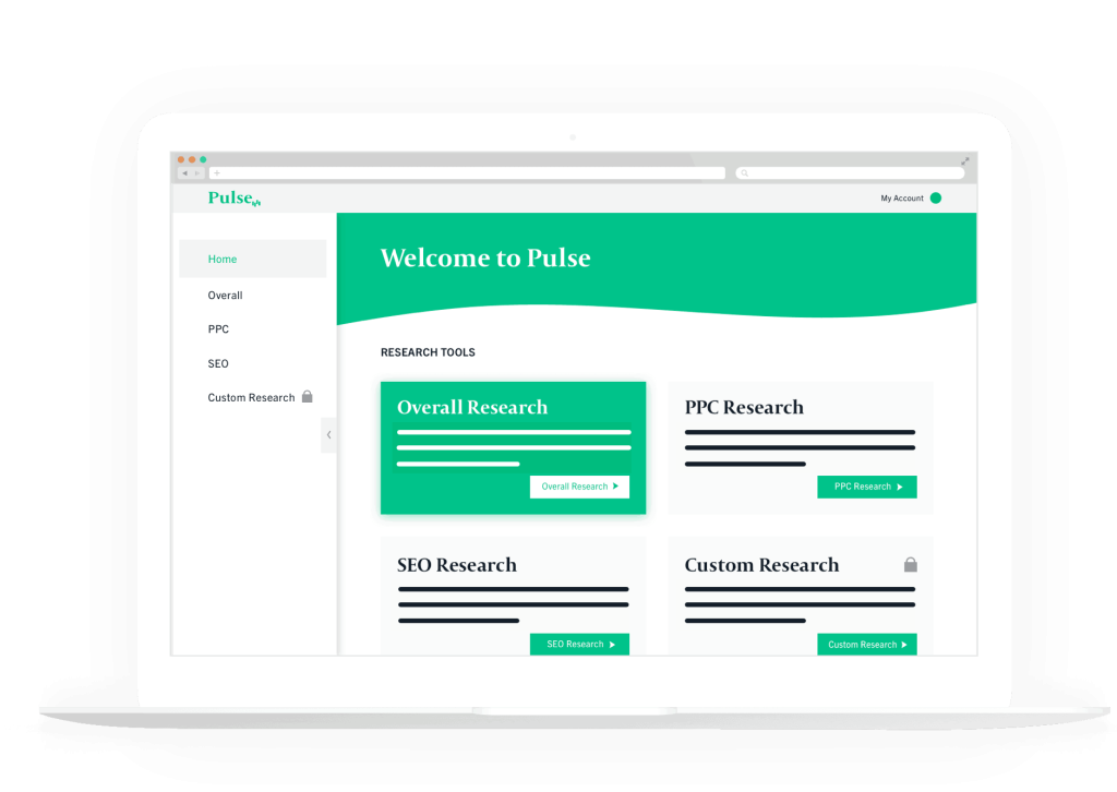 Image of Pulse platform, a comprehensive database for search marketing. 