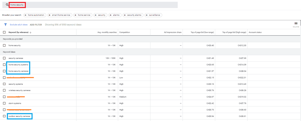 keyword planner content ideas
