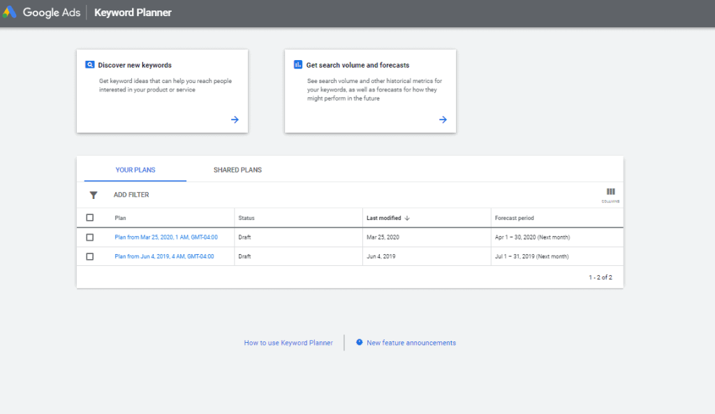 google keyword planner
