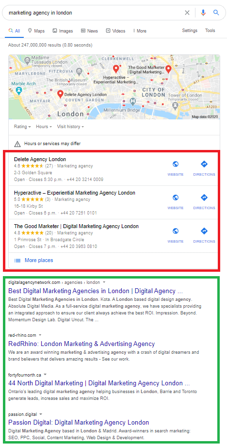google local search results