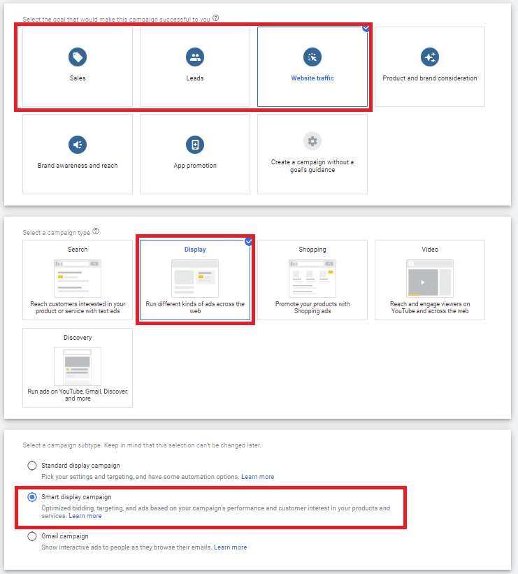 Google Campaigns subtypes