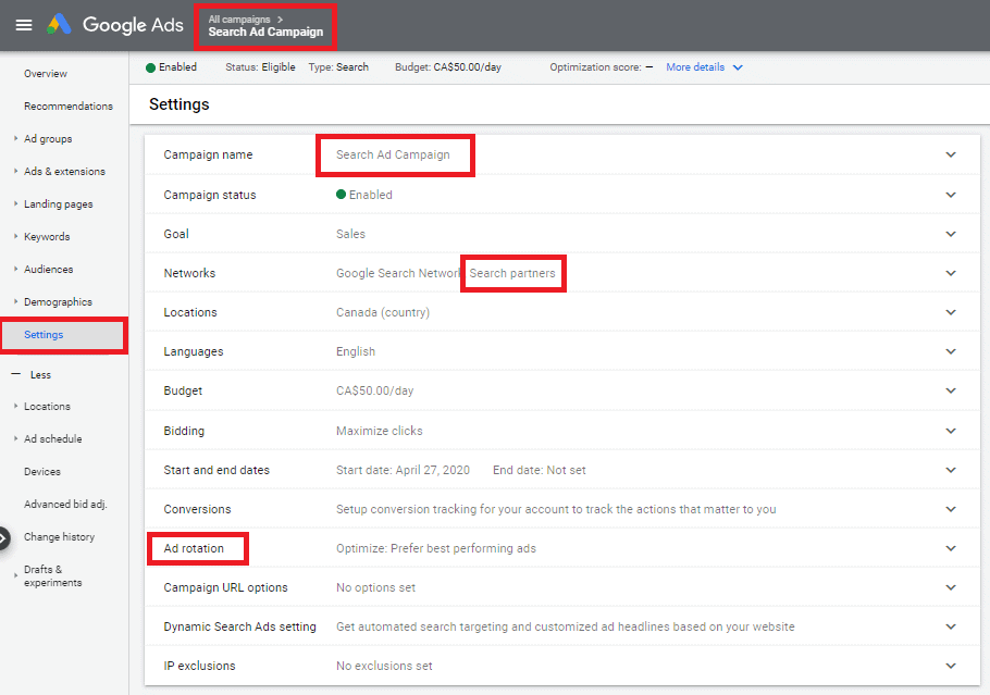 google ads campaign settings audit
