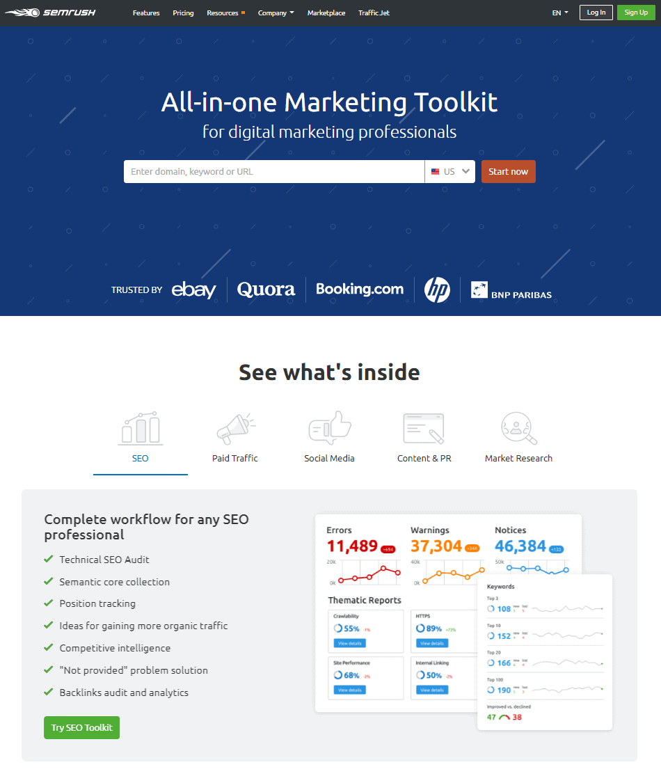 SEMrush home page