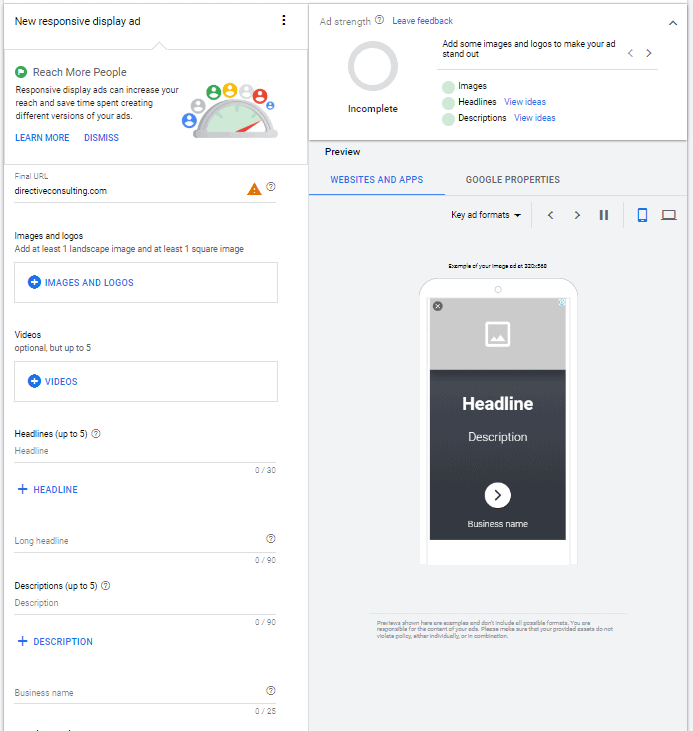 Google Campaigns responsive display ad