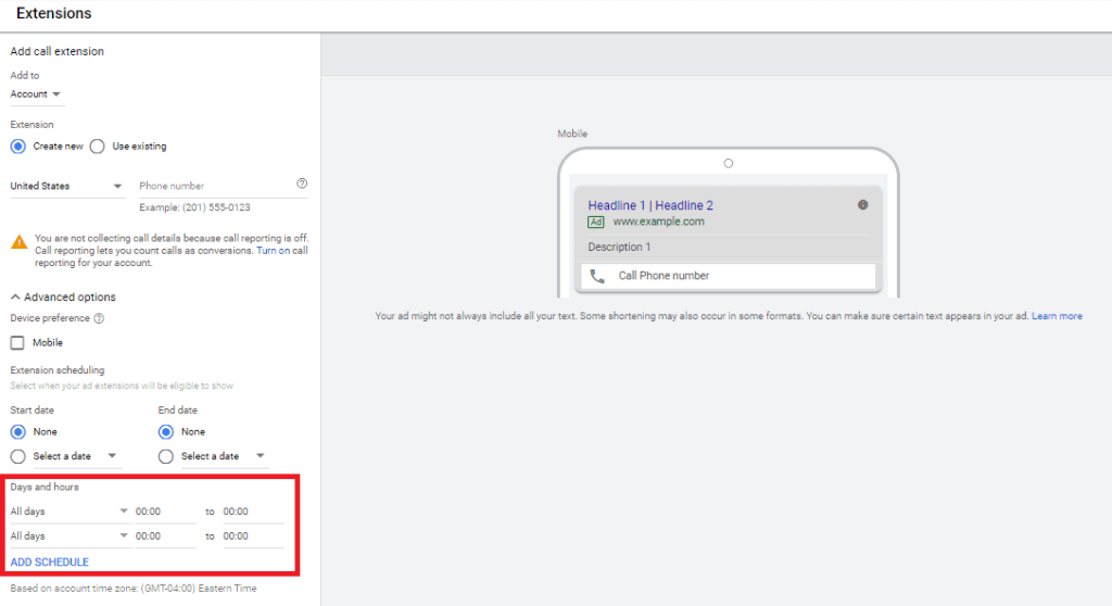 google call extensions check