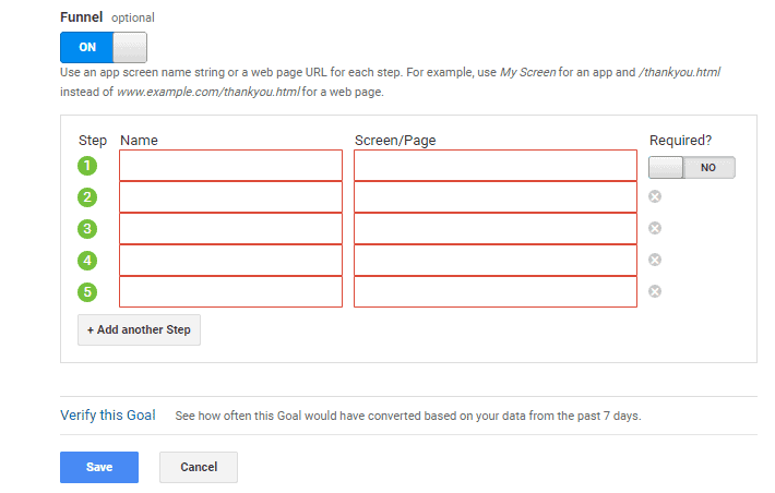 Google Analytics funnel goals