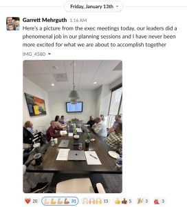 Slack message from the Directive CEO about the 2023 executive meeting.