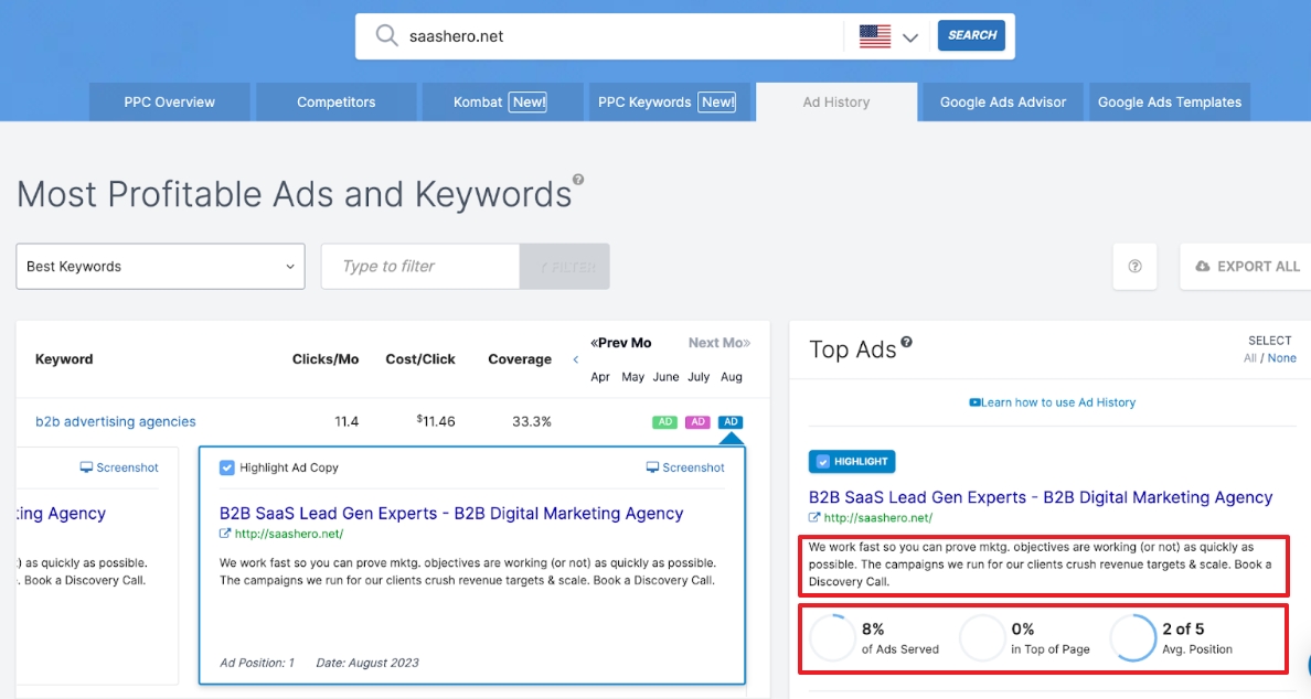 finding competitors ad copy