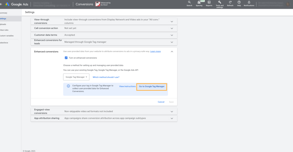 google tag manager from google ads setting