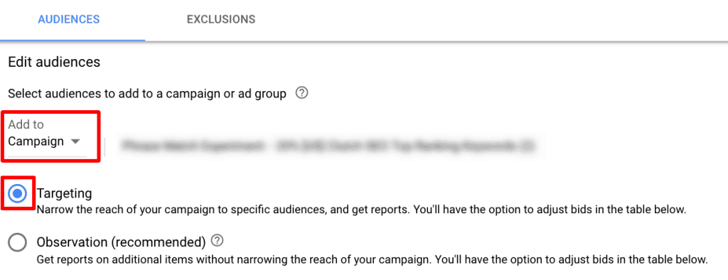 Screenshot of step 4 of setting up audiences in Google Ads.