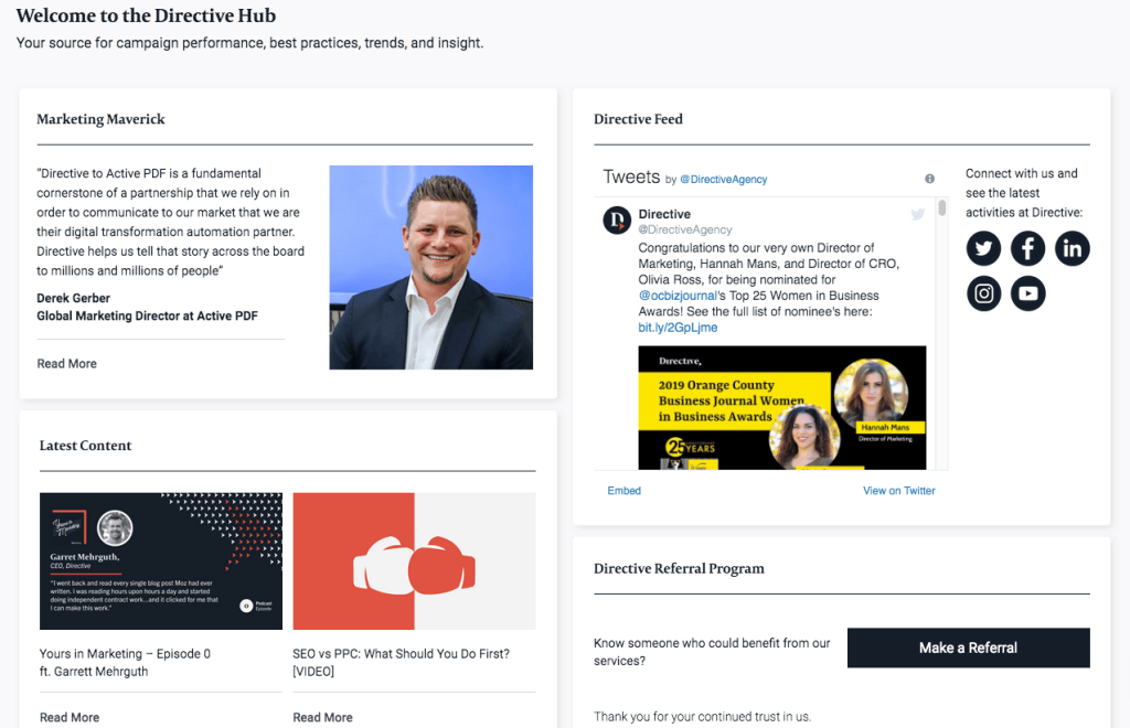 Screenshot of Directive's analytics hub. 