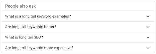 Showing the people also ask section in Google that contains a set of related long tail keywords.