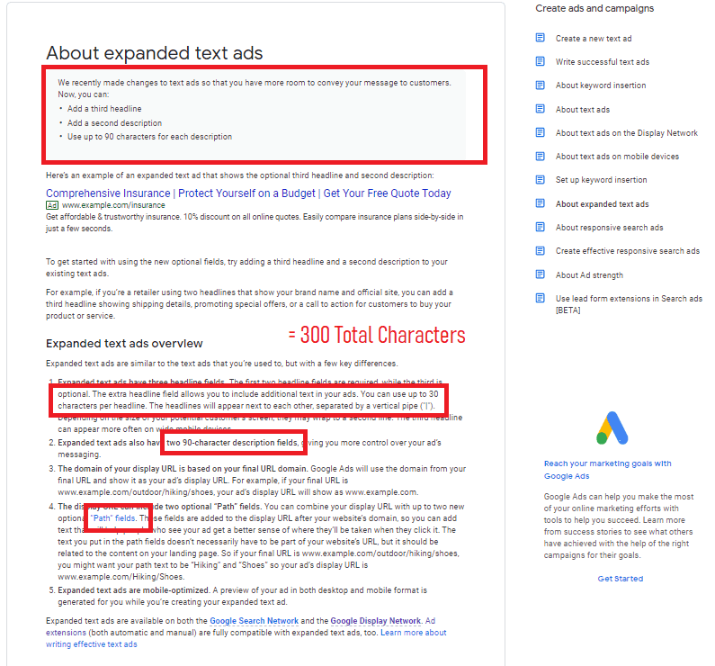 google search ad characters
