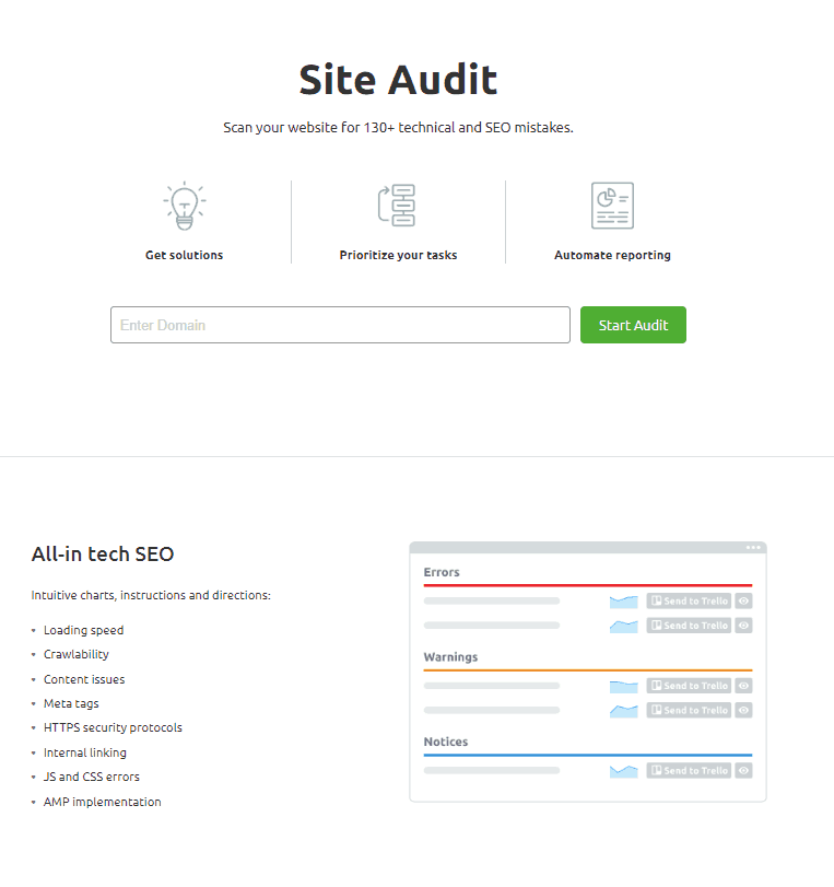 semrush technical seo tool