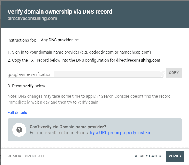 google search console verification