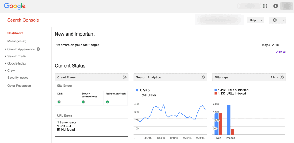google search console amp pages example