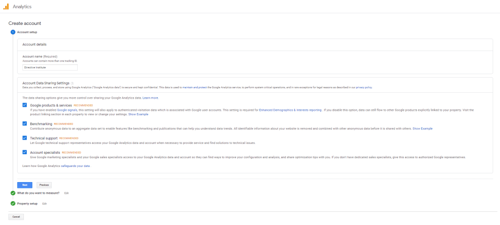 google analytics property setup