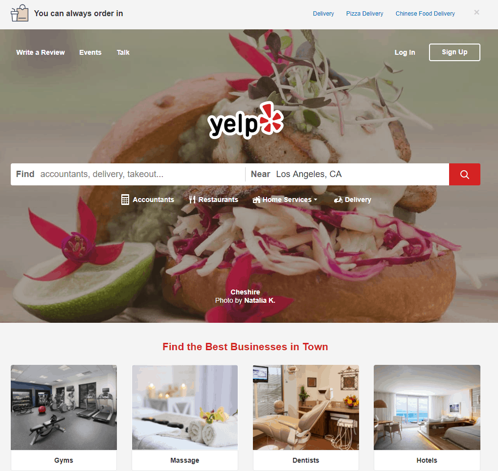 yelp home page