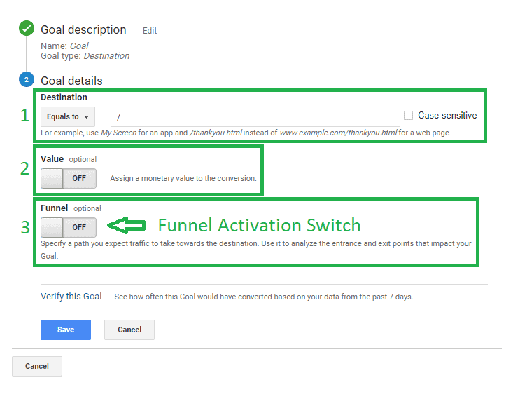 Google Analytics goal details