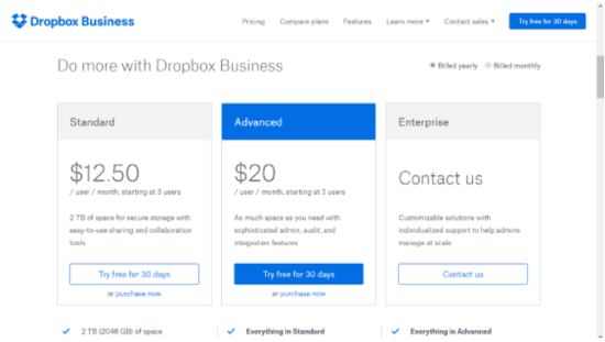 This is an image of Dropbox's well designed website.