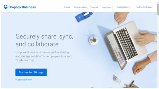 This is an image of Dropbox's well designed website.