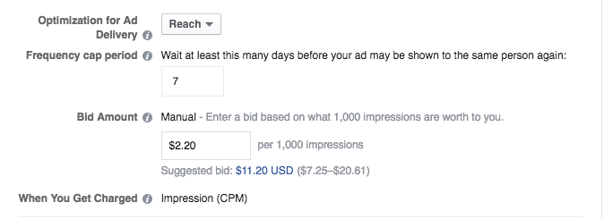 Optimizing your Facebook ad for Reach
