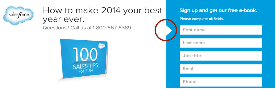 Example of how Salesforce used directional cues in their form to increase B2B lead generation.