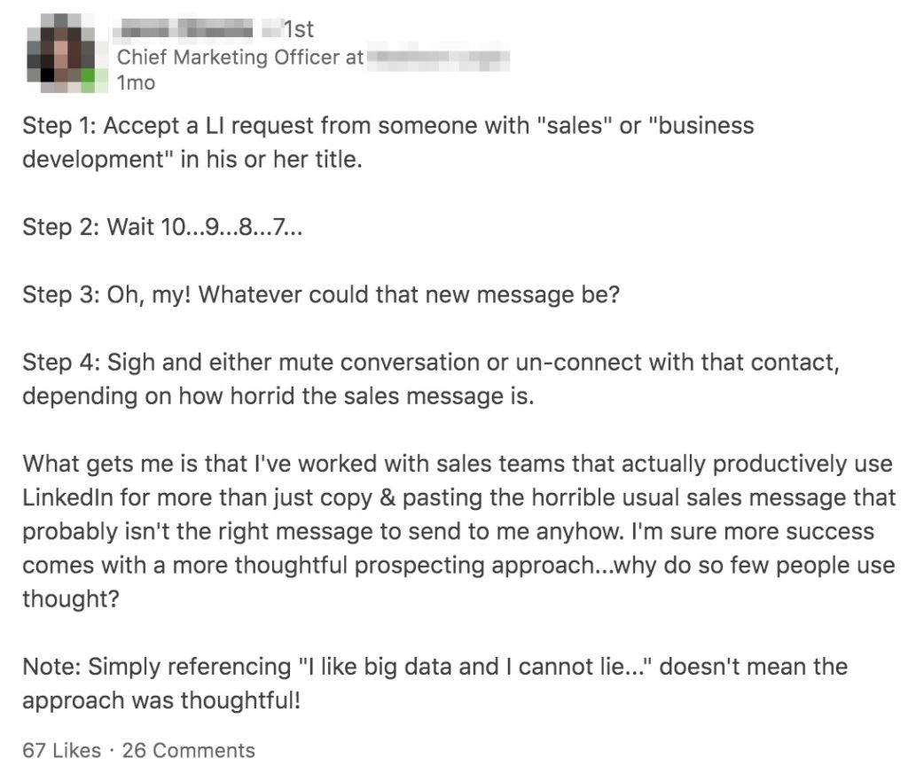 Example of prospect who doesn't fully understand sales prospecting process.