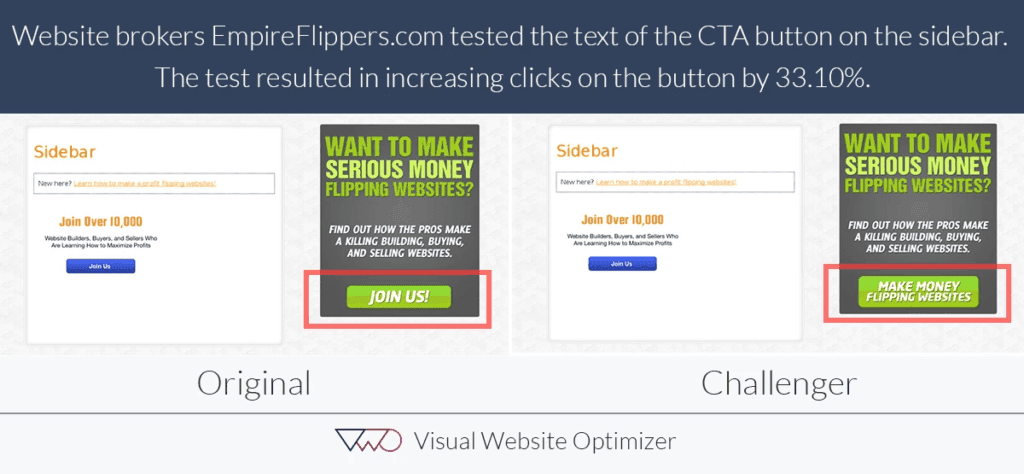 Screenshot of example of a clear CTA to reach customers' needs. 