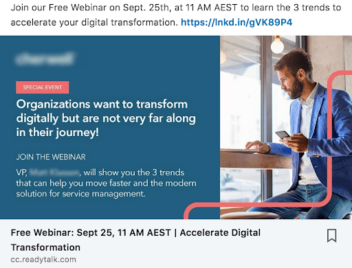 Screenshot of sponsored content webinar, used as an upsell for database marketing strategy.