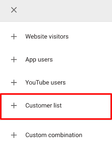 Screenshot showing how to create a customer list. 
