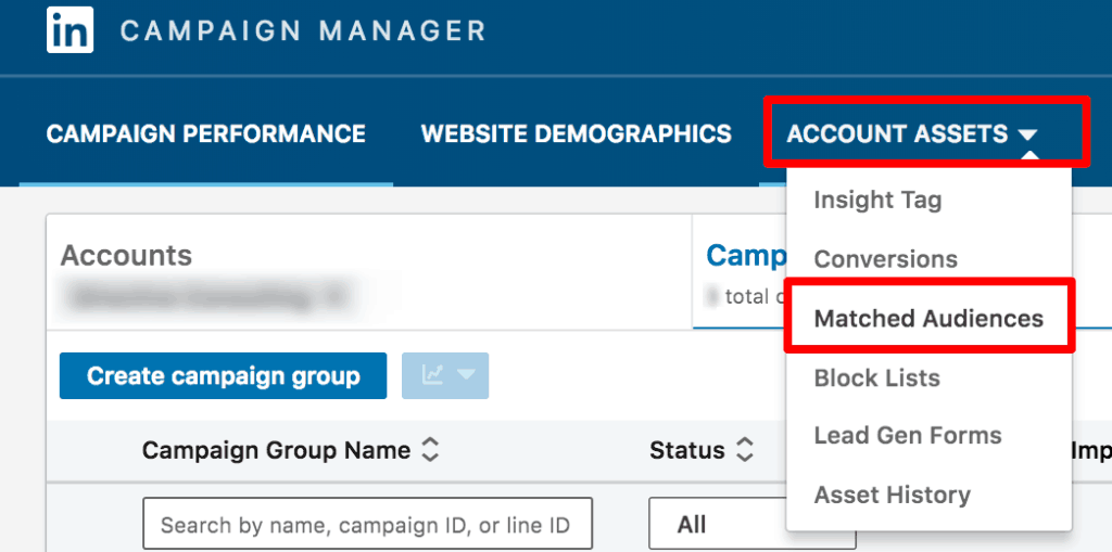 Screenshot showing how to start creating a LinkedIn ads campaign.